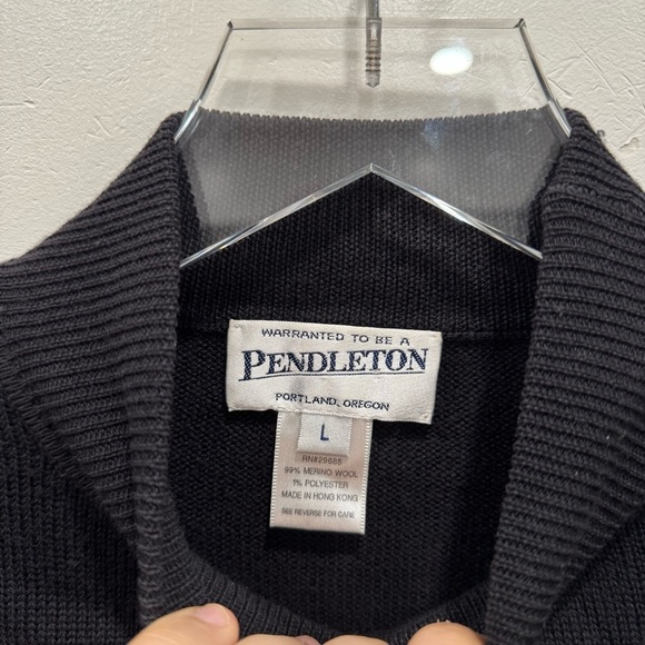 Pendleton Vintage Merino Wool Knit Sweater Black Mock Neck Large - Picture 2 of 5